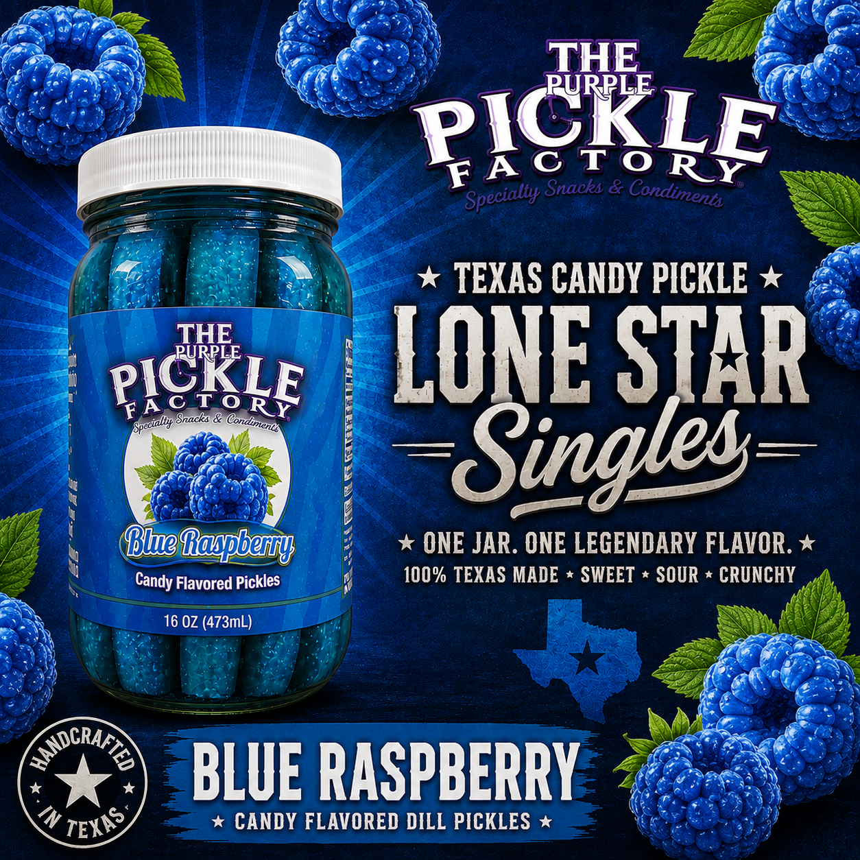 🔵 Texas Candy Pickle Classic™

Blue Raspberry

Bold Blue Raspberry. Legendary Texas Flavor.