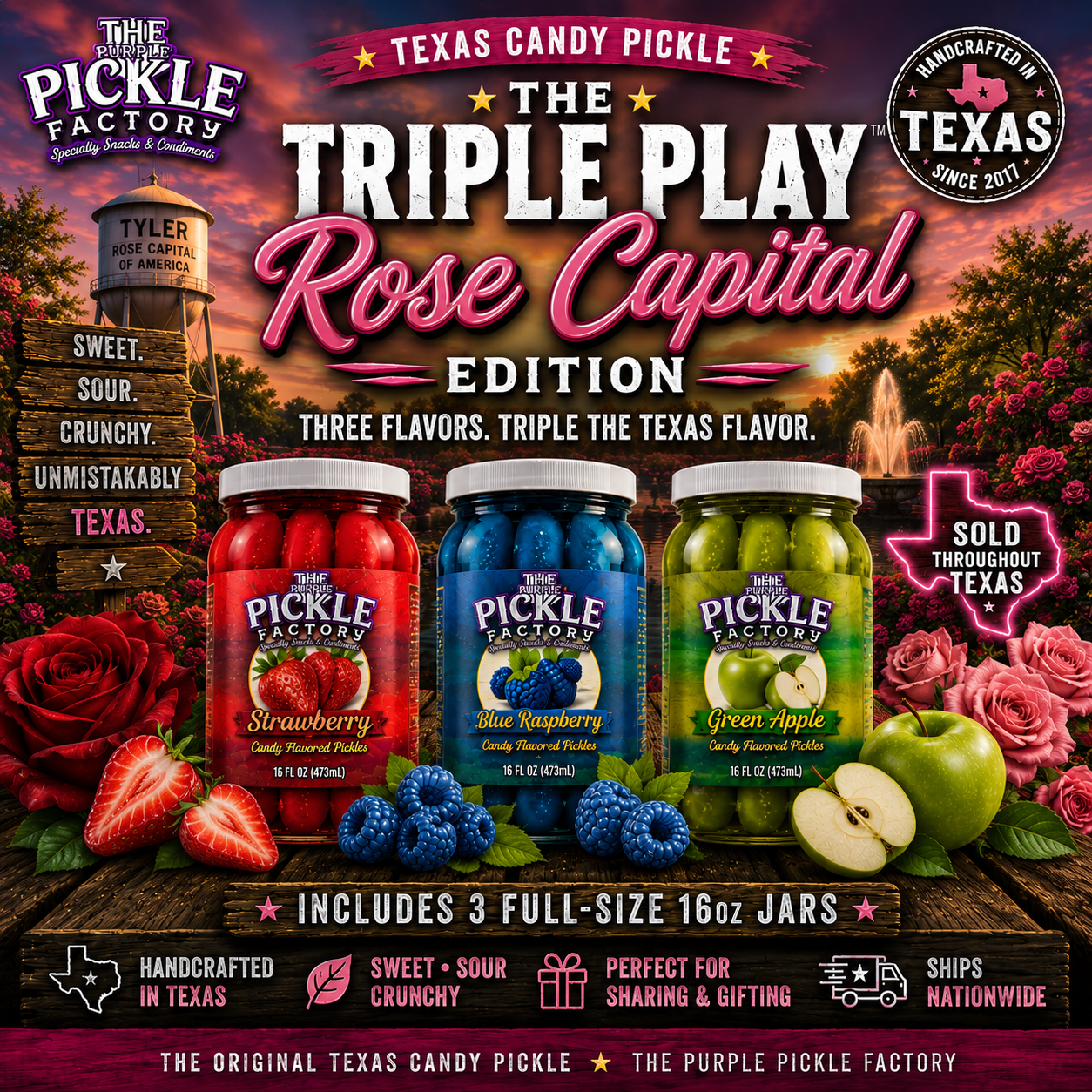 🌹 Texas Candy Pickle Triple Play™

Rose Capital Edition